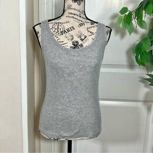 Classic Y2K Cotton Scoop Neck Ribbed Tank Top Gray Sz M
